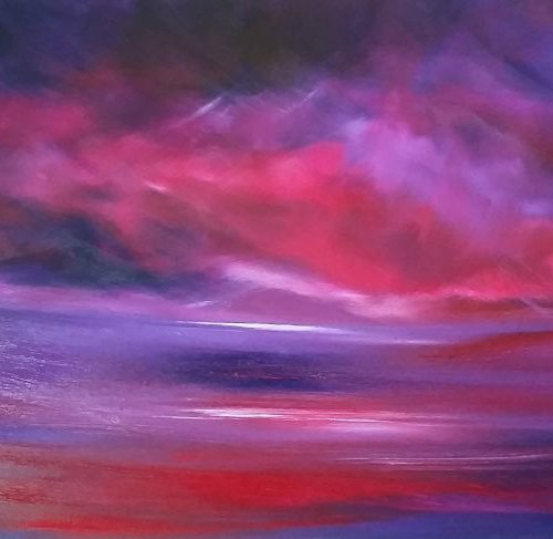 Distant Dreams - Purple pink PANORAMIC Seascape by Mel Graham