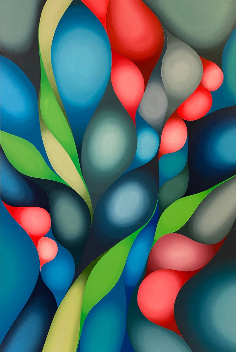 Organic Abstract Acrylic Painting By Shushanik Karapetyan, 24 X 36", Pms, Original Artwork