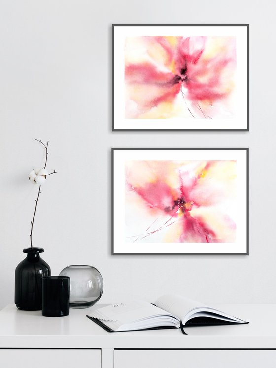 Pink abstract flowers diptych