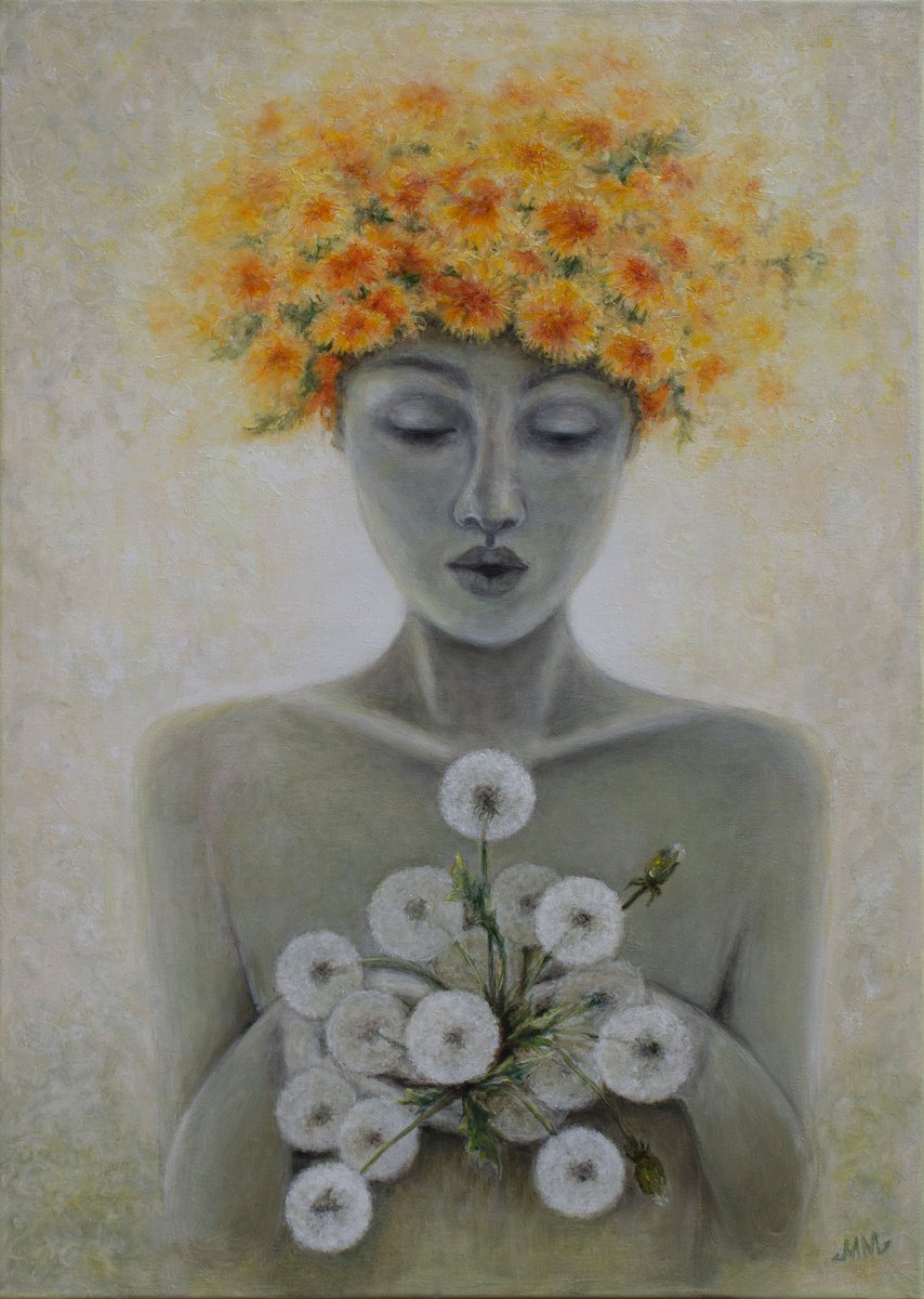 Expressive Portrait Oil Painting By Mila Moroko, 20 X 28", Blowing, Original Artwork