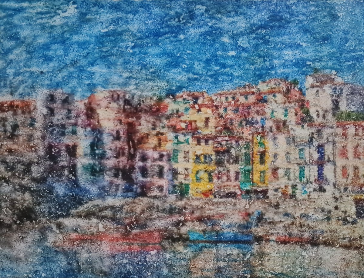 Impressionistic Landscape Collage By Alessio Mazzarulli, 39 X 30, Borgo Marino (N.715) - At The Beach Series, Original Artwork