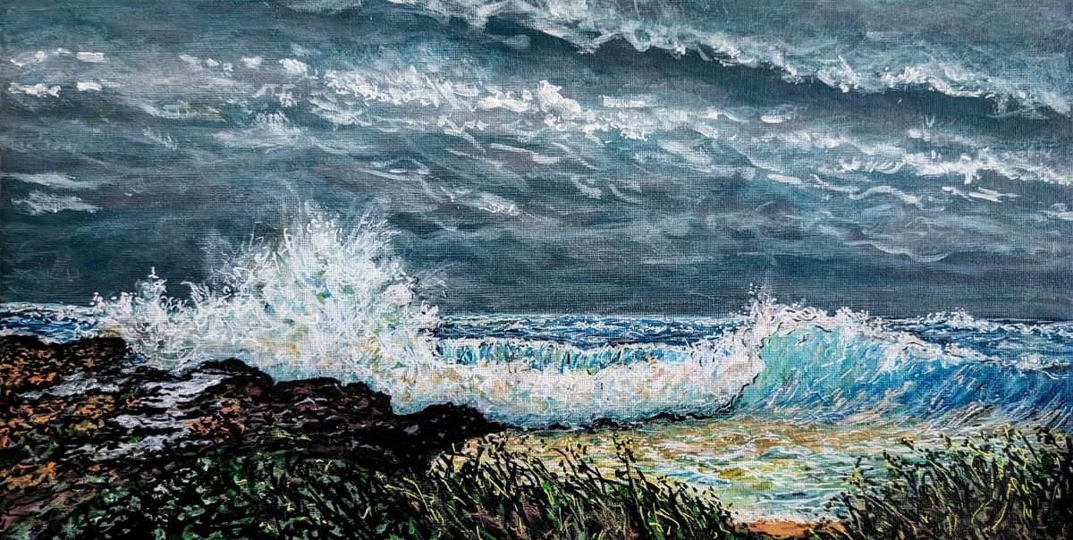 Photorealistic Landscape Acrylic Painting By Robbie Potter, 16 X 8", Seascape Florida Highwaymen, Original Artwork