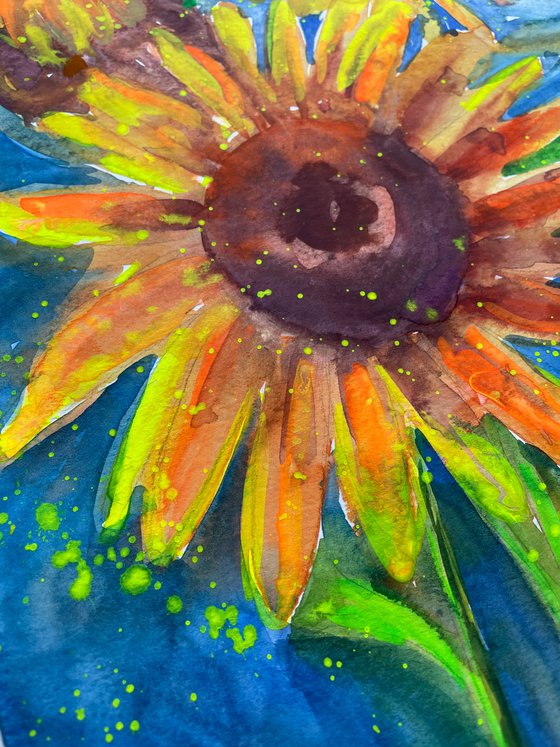 Sunflowers painting, Yellow Flowers Original Watercolor Painting