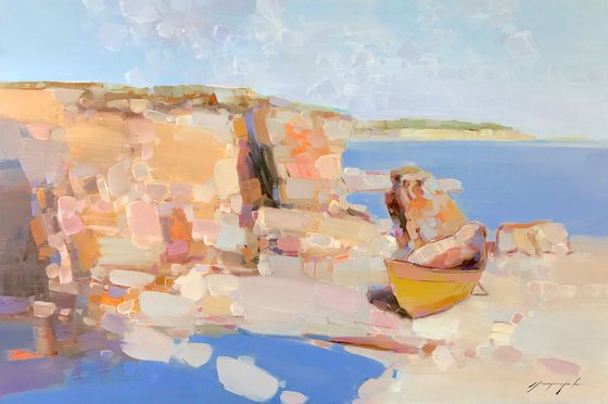 Cliffs Island, Original oil painting, Handmade artwork, One of a kind