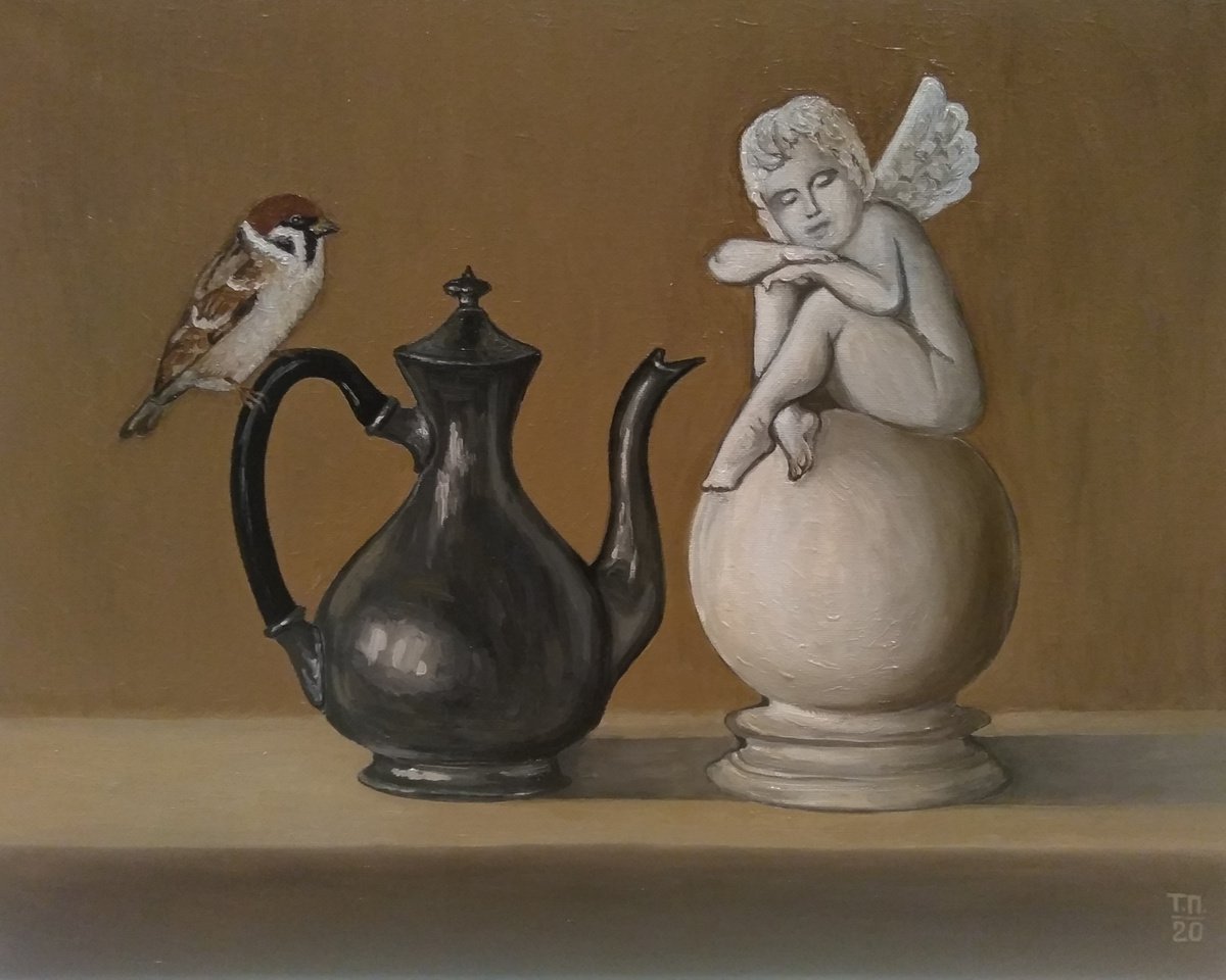 A sparrow and a sleeping angel by Tatiana Popova