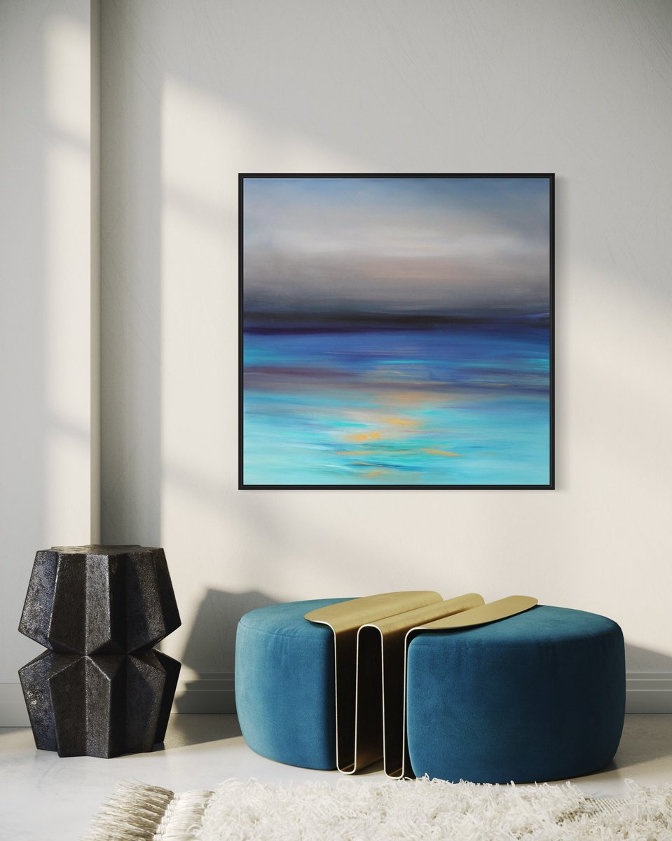 Abstract Landscape Acrylic Painting By Paresh Nrshinga Frsa, 36 X 36", Sunset Dream, Original Artwork