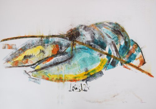 Lobster H 3/3 monoprint by Michelle Parsons