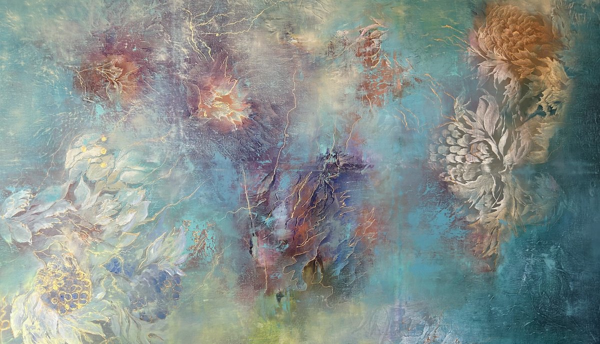 Expressive Botanical Oil Painting By Ludmila Budanov, 71 X 43", Magic, Original Artwork