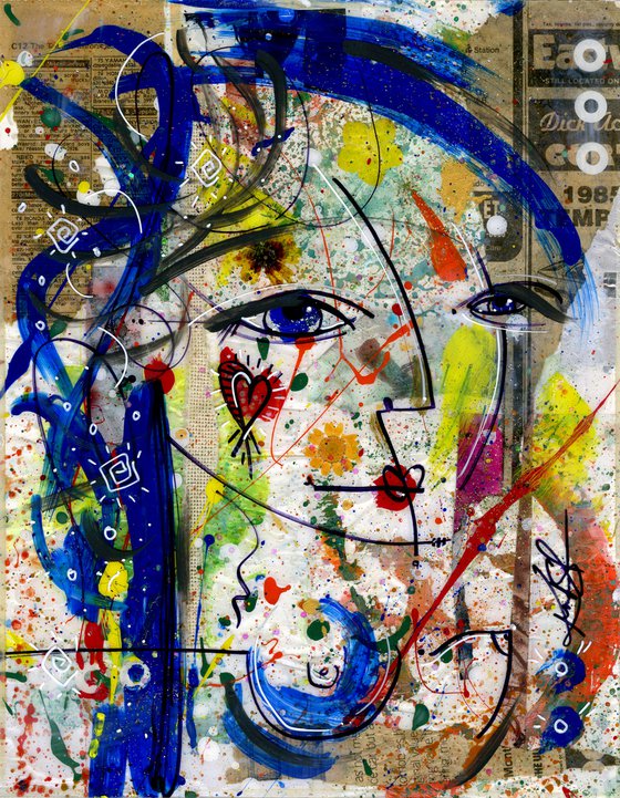 Funky Face Love 14 - Mixed Media Art by Kathy Morton Stanion