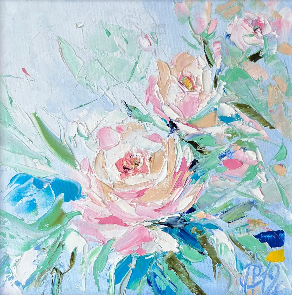 Abstract Botanical Oil Painting By Svitlana Andriichenko, 9 X 9", Romance, Original Artwork