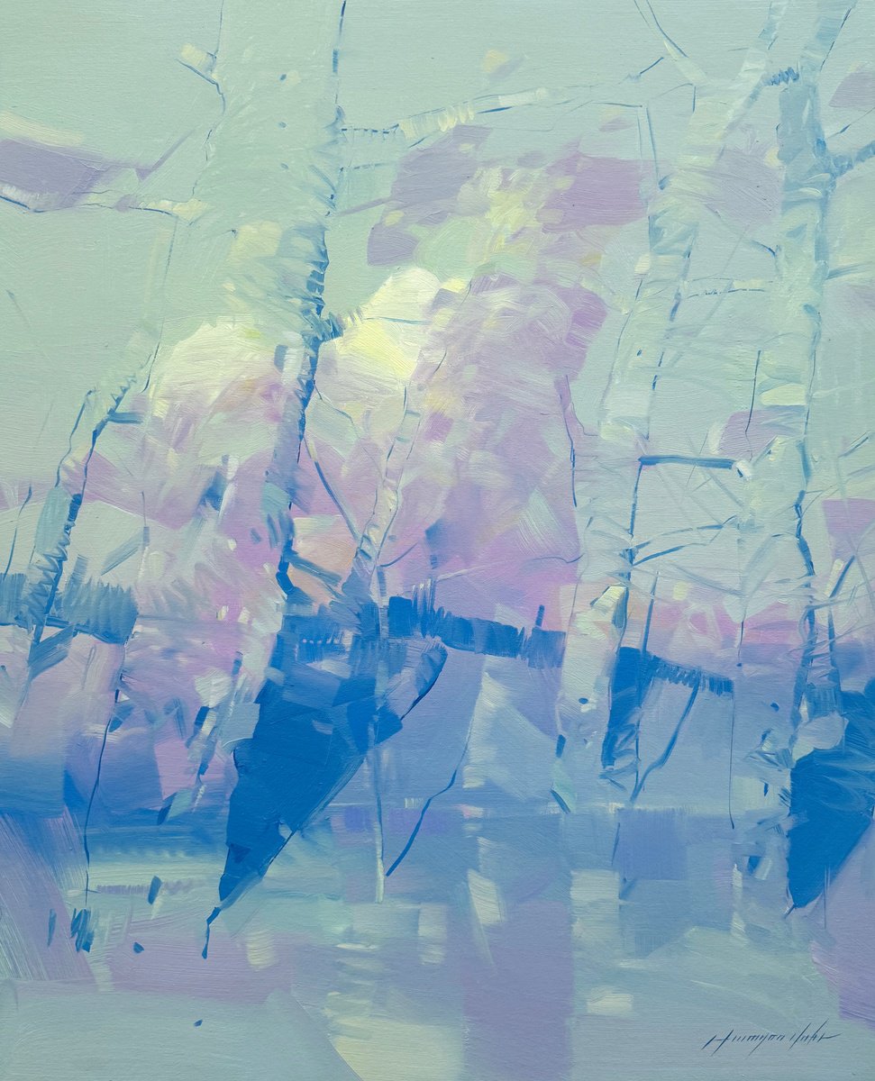 Impressionistic Landscape Oil Painting By Vahe Yeremyan, 25 X 31", Sky Reflection, Original Artwork