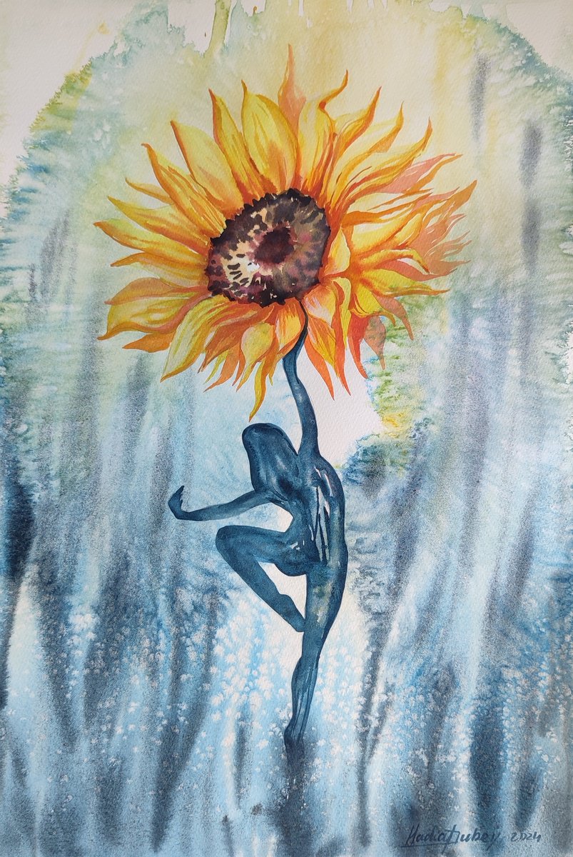 Impressionistic Botanical Watercolour By Nadiia Dubei, 15 X 22", Inner Strength, Original Artwork