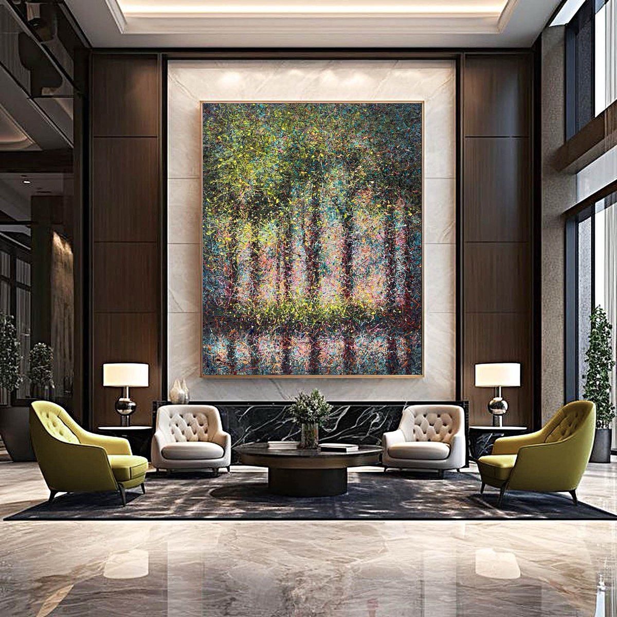 Abstract Landscape Acrylic Painting By Nadiia Antoniuk, 65 X 79", A Shimmering Instant, Original Artwork