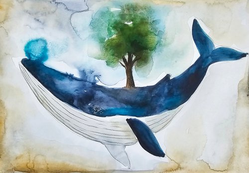 Whale with tree(small) by Evgenia Smirnova