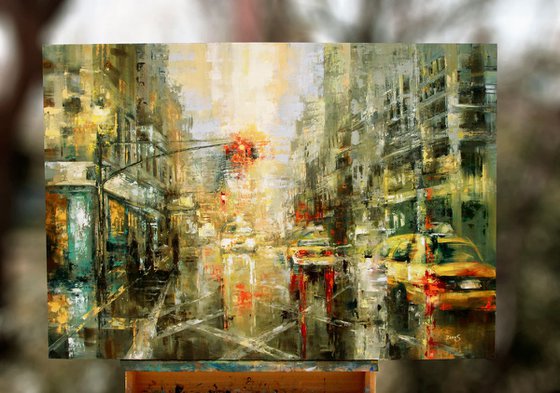 Yellow Cabs Cityscape Oil Painting  Architecture & cityscapes