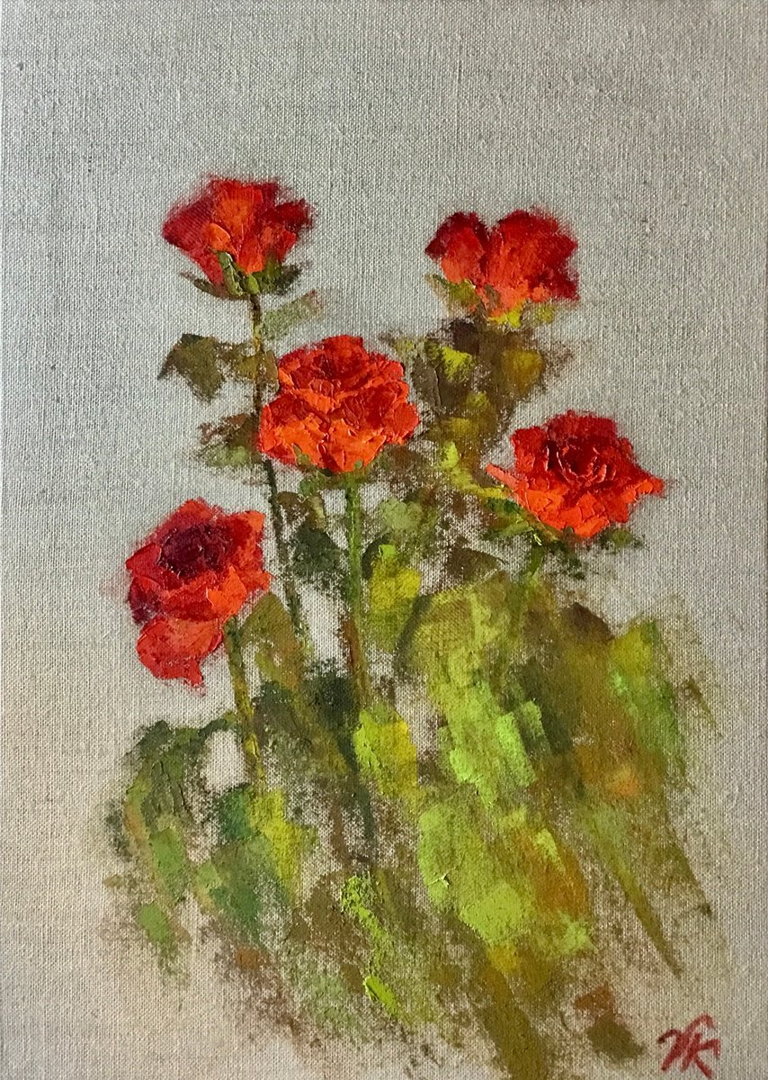 Impressionistic Botanical Oil Painting By Vera Klimova, 20 X 28", In Love, Original Artwork