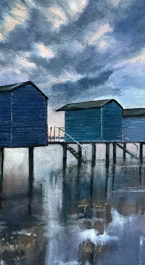 Beach Huts, High tide by Darren Carey