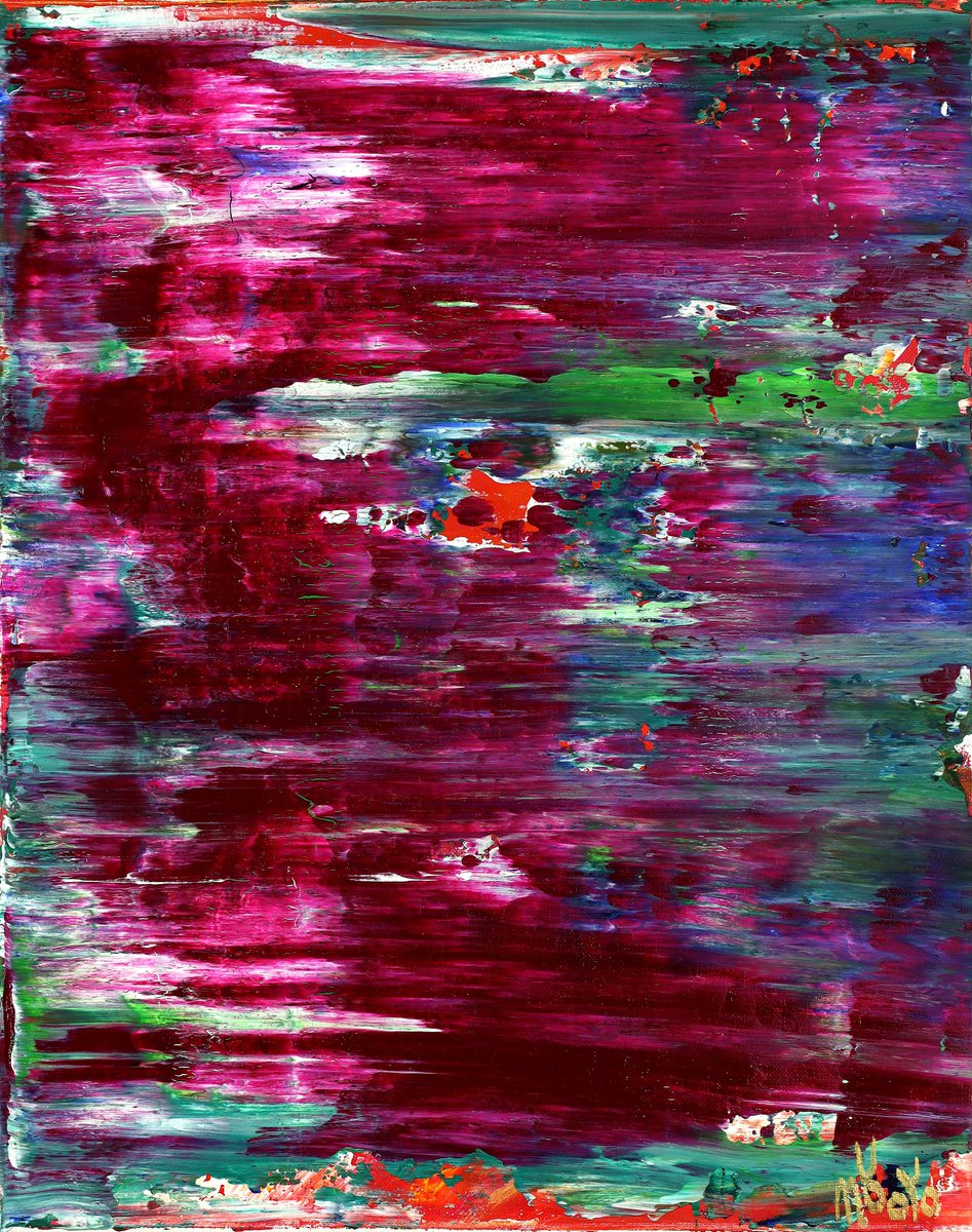 Abstract Acrylic Painting By Nestor Toro, 16 X 20", Magenta Panorama (Flowering), Original Artwork