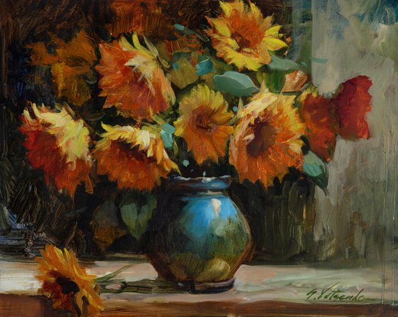 Flowers in a Blue Vase