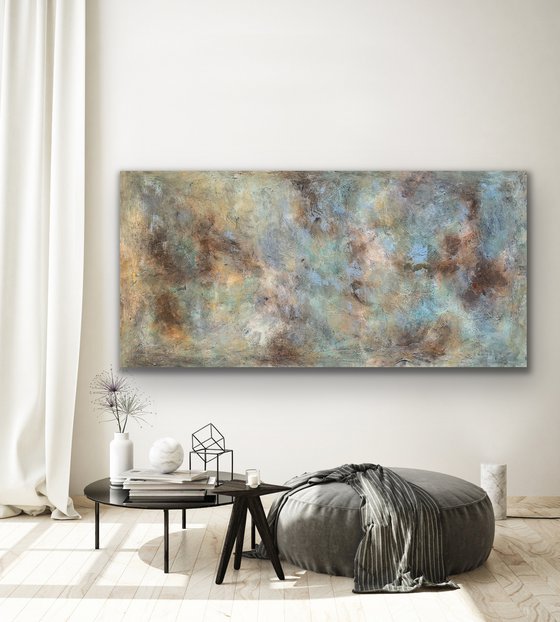 71''x 35''(180x90cm), Magnificent Earth 61, rust copper gold brown shades urban ,shabby chic ready to hang, colorful canvas art  - xxxl art - abstract art painting- extra large art- mixed media