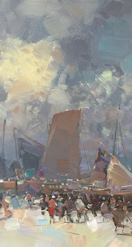 Figures on the Shore, Original oil painting, Handmade artwork, One of a kind by Vahe Yeremyan