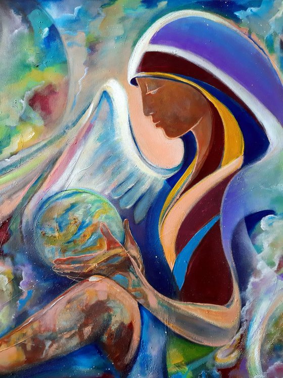 "Angel of mercy",  large acrylic painting,90x60x2 cm