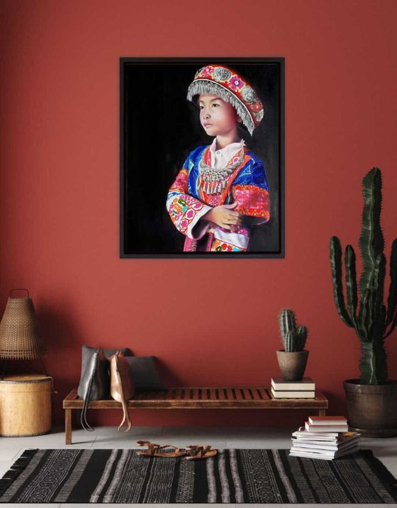 Chinese Miao Girl Original Portrait Painting