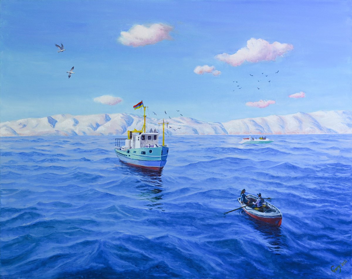 Impressionistic Landscape Oil Painting By Garry Arzumanyan, 39 X 31, Waterscape, Original Artwork