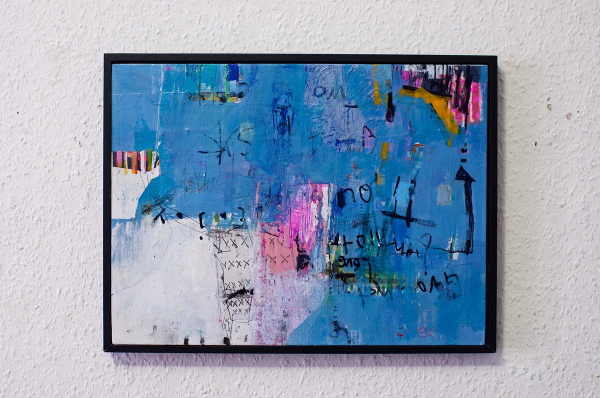 Abstract Acrylic Painting By Junichi Oboshi, 16 X 12", Enjoy, Original Artwork