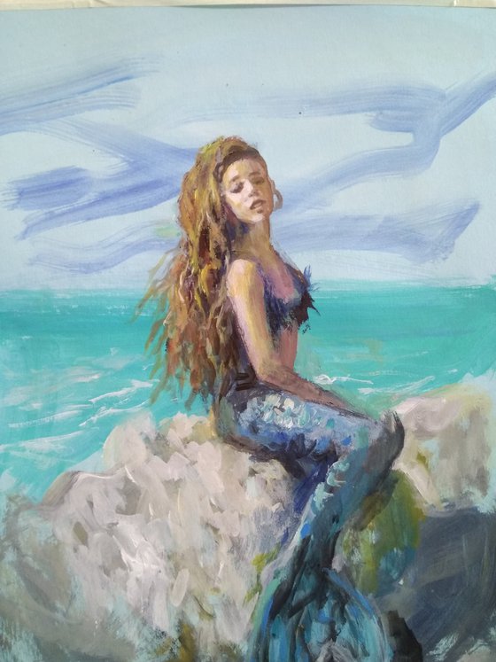 Sketch. Mermaid Оn The Rock.