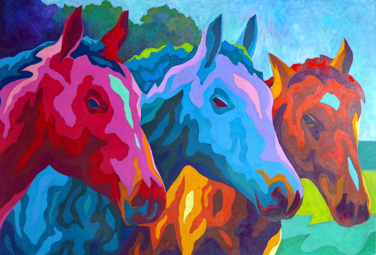 Abstract Animal Acrylic Painting By Stephen Conroy, 30 X 20", Study: Three Graces, Original Artwork