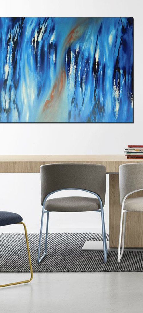 Again, lost in blue - 90x60 cm,  LARGE XL, Original abstract painting, oil on canvas by Davide De Palma