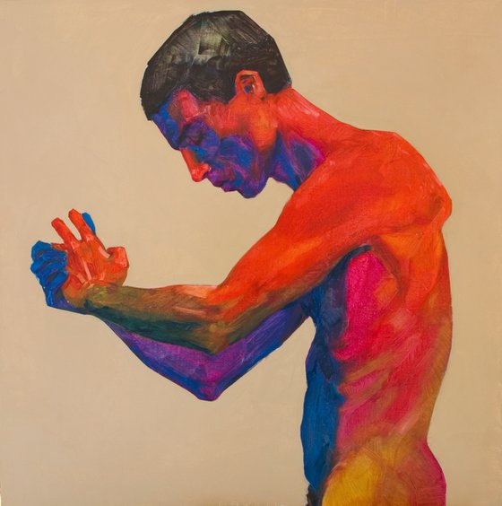 expressionist pop contemporary nude man - selfportrait