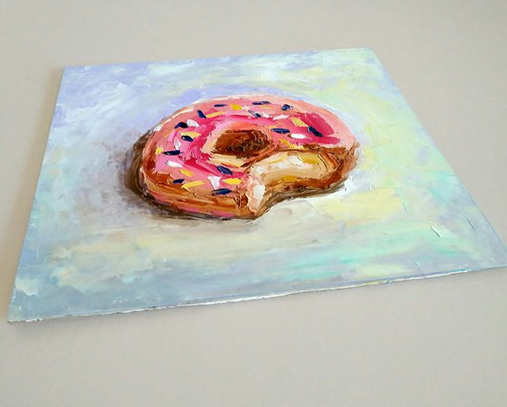 Donut Painting Original Art Small Food Artwork Dessert Wall Art