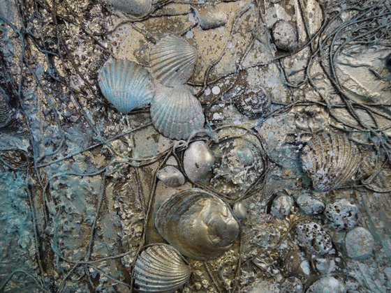 On The Shore - Large 90cm x 60cm, heavily textured mixed media painting, ready to hang