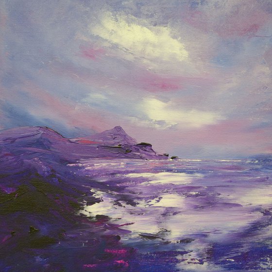 Storms end, purple seascape painting