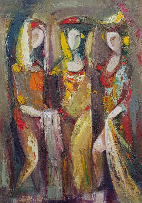 Sisters(43x65cm, oil painting, ready to hang)