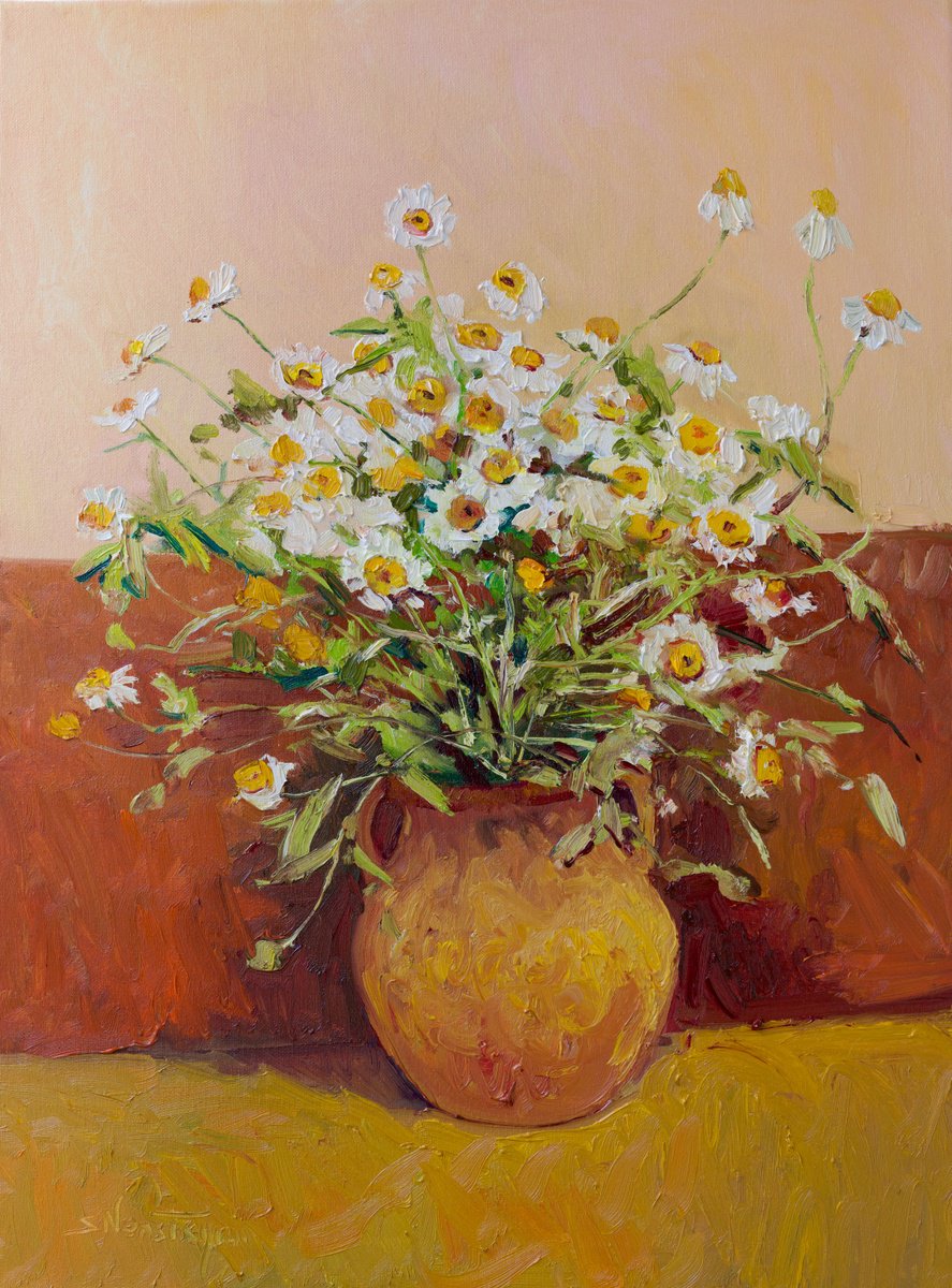 Ceramic Jug And Chamomiles By Suren Nersisyan, 18 X 24, Artwork For Sale On Artfinder