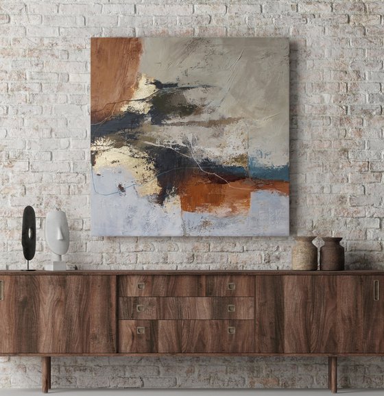 "Orange Flight 2" Brown orange tan abstract