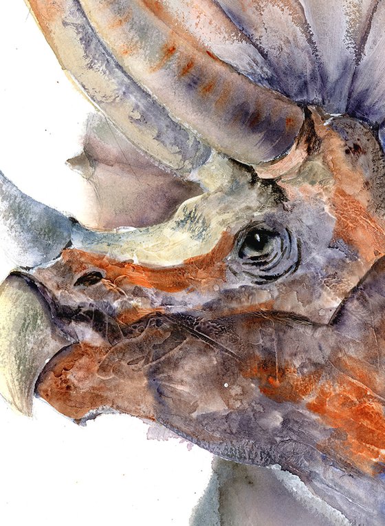 Triceratops  - Original Watercolor Painting