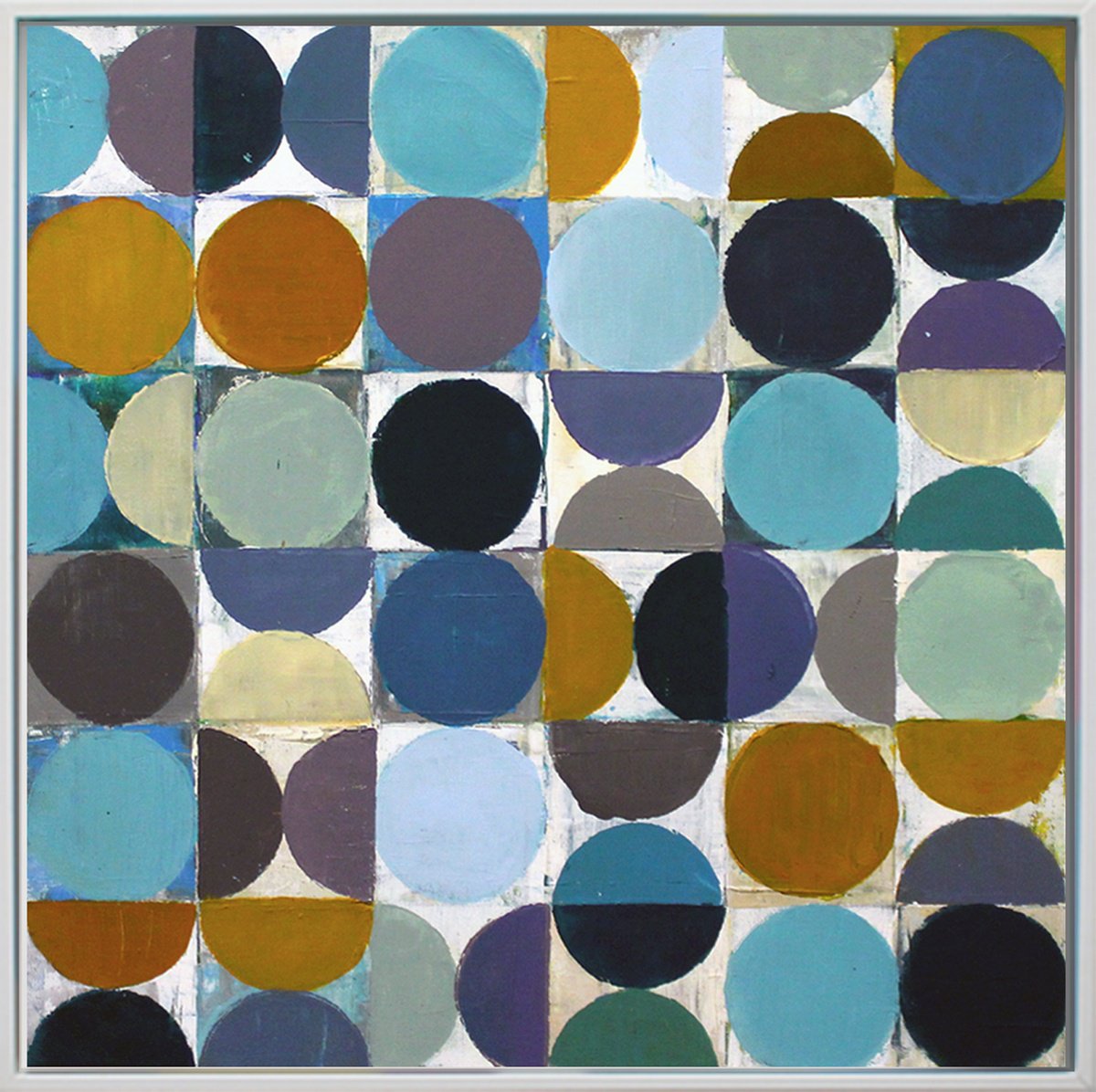 Geometric Abstract Acrylic Painting By Andrew Watt, 30 X 30, Vintage Spheres No 9 (Framed), Original Artwork