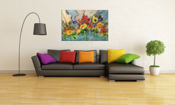 "Flowers floating in water"  XL Abstract Painting