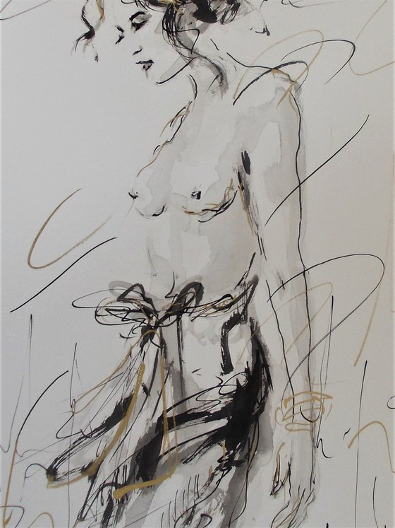 Woman  ink drawing series-Figurative drawing on paper