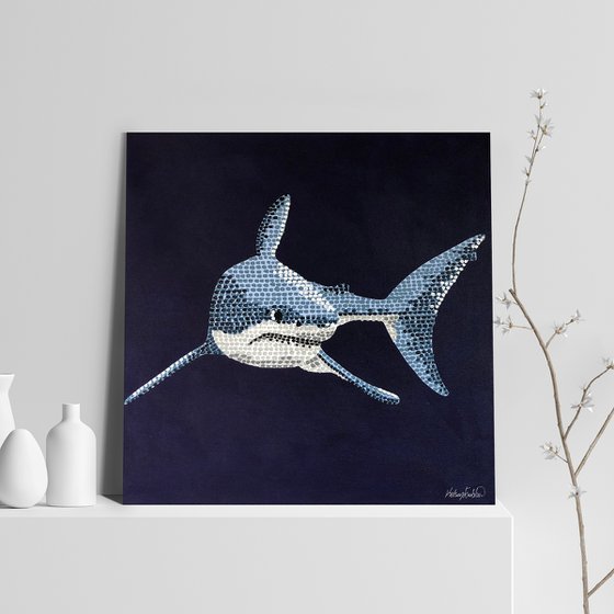 The Great White Shark - pointillism painting