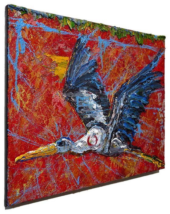 Original Oil Painting Abstract Animal Impressionism Birds