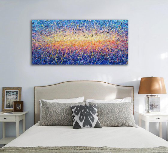 Bright sunrise Birds at dawn Bright life Pollock style Abstract sunset Heaven