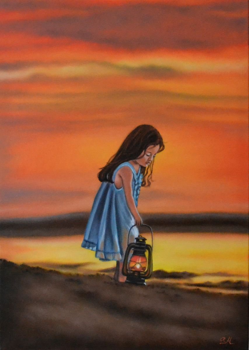 Expressive Oil Painting , Walking With The Lantern By Monika Rembowska, 20 X 28, Artwork For Sale On Artfinder