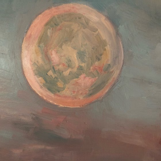 Touch the moon, oil, landscape painting