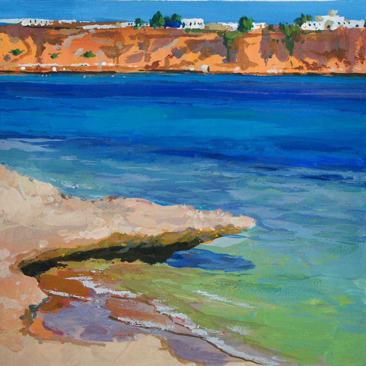 Impressionistic Landscape Painting By Anna Shevel, 7 X 6, Sea Colours From Egypt, Original Artwork