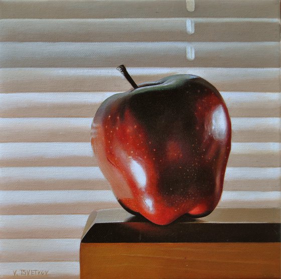 Still life with an apple , Original oil on canvas painting